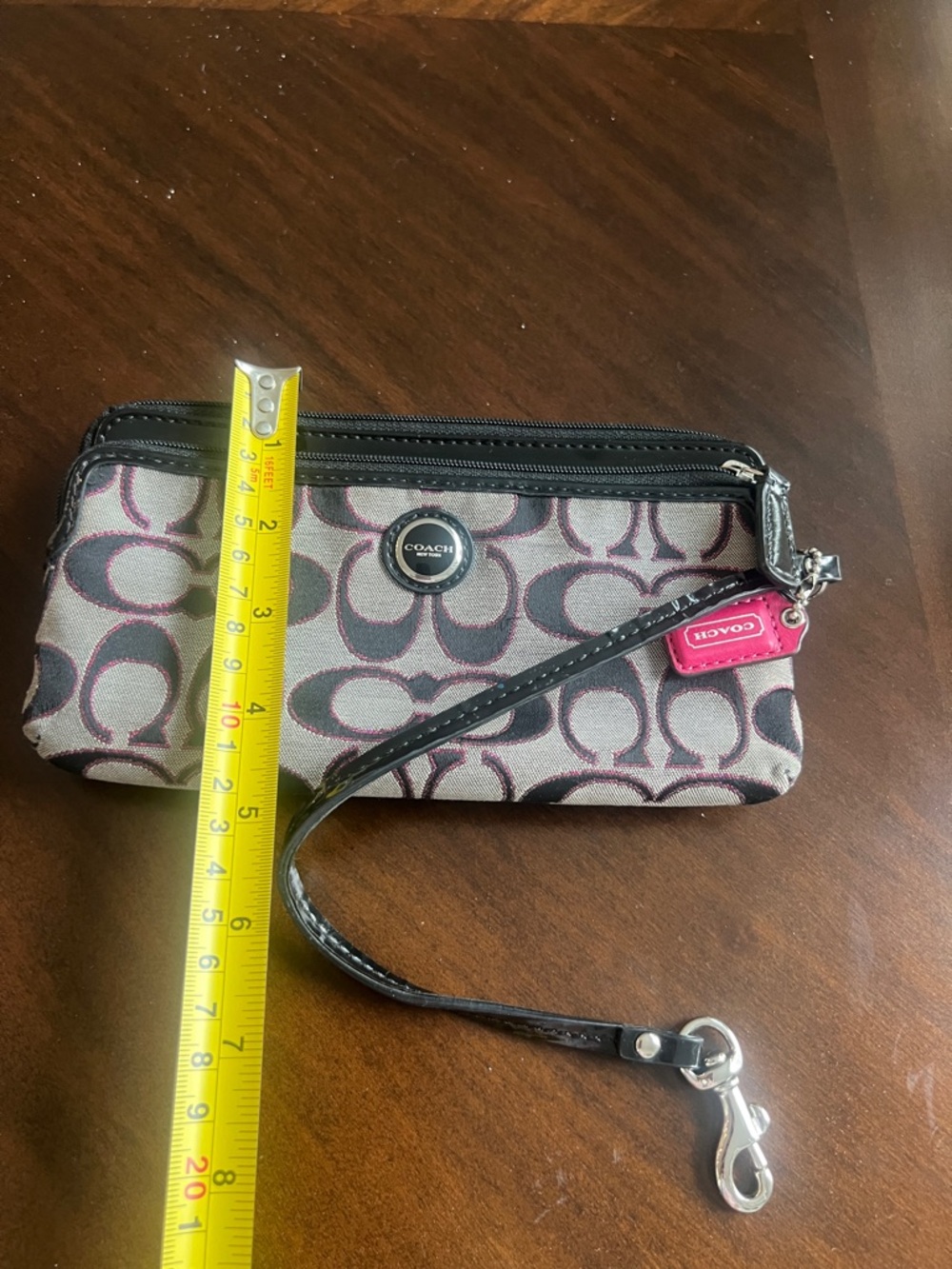 Coach Pink and Black Signature Wristlet with Wrist Strap - Picture 7 of 8